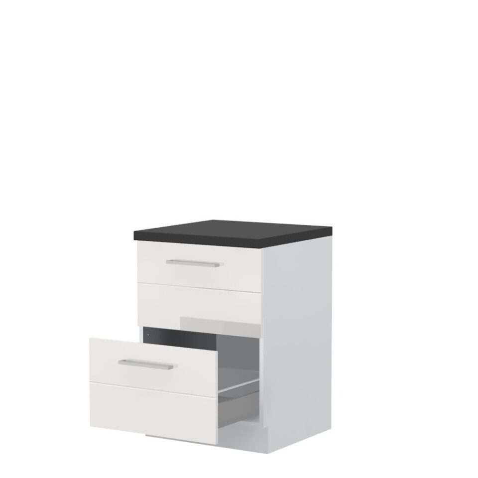 Kuhinjska spodnja omarica z dvema predaloma Highline R-60-2MBOX/3, 60 cm, korpus Bela, fronta Bela visoki sijaj