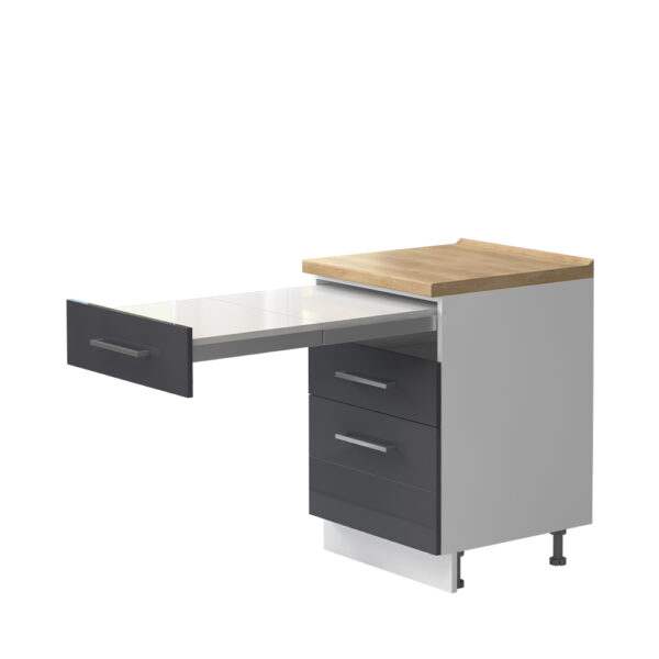 Kuhinjska spodnja omarica s predali in izvlečno mizo Highline R-60-3FMS/3, 60 cm, korpus Bela, fronta Onyx visoki sijaj
