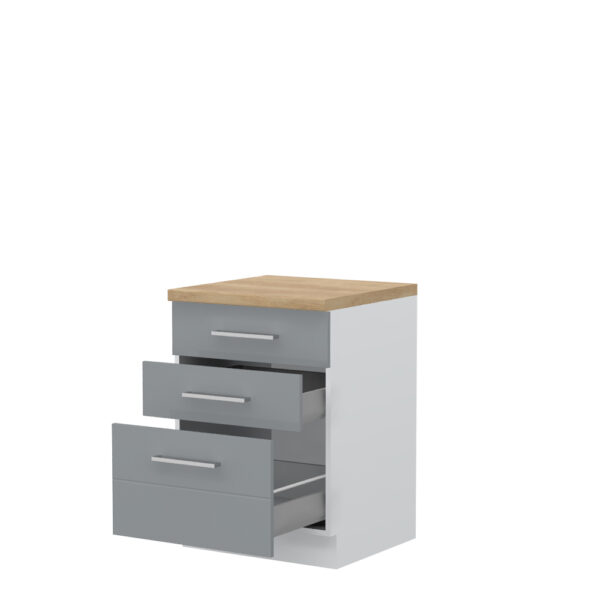 Kuhinjska spodnja omarica s tremi predali Highline R-60-3MBOX/3, 60 cm, korpus Bela, fronta Onyx visoki sijaj