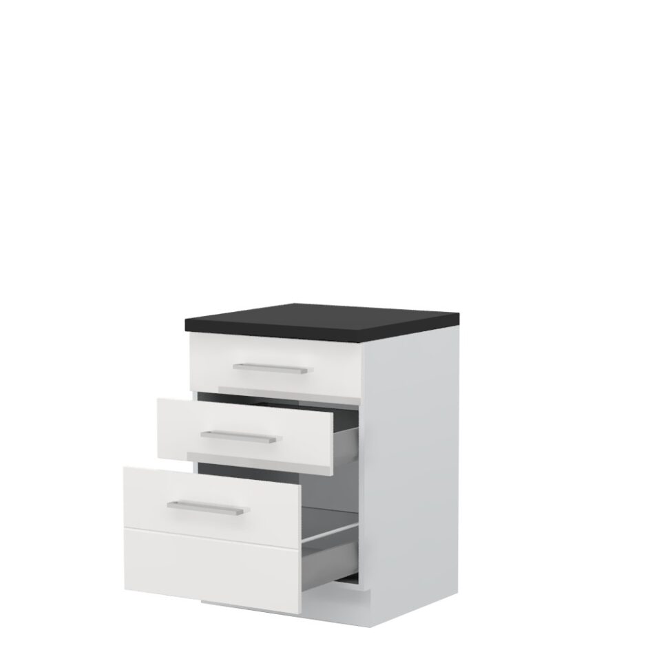 Kuhinjska spodnja omarica s tremi predali Highline R-60-3MBOX/3, 60 cm, korpus Bela, fronta Bela visoki sijaj