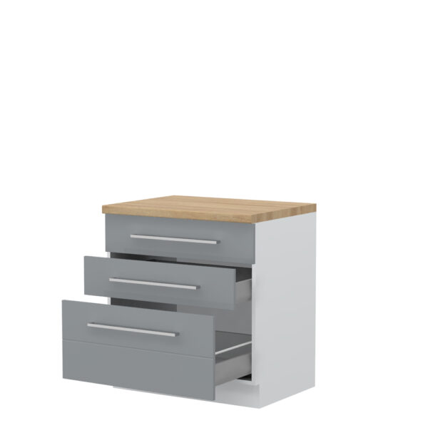 Kuhinjska spodnja omarica s tremi predali Highline R-80-3MBOX/3, 80 cm, korpus Bela, fronta Onyx visoki sijaj