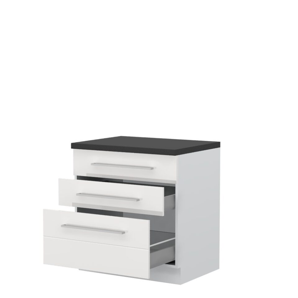 Kuhinjska spodnja omarica s tremi predali Highline R-80-3MBOX/3, 80 cm, korpus Bela, fronta Bela visoki sijaj