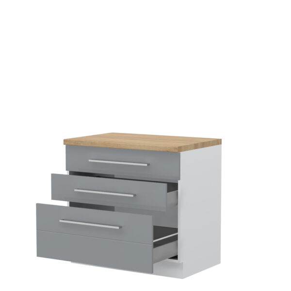 Kuhinjska spodnja omarica s tremi predali Highline R-90-3MBOX/3, 90 cm, korpus Bela, fronta Onyx visoki sijaj