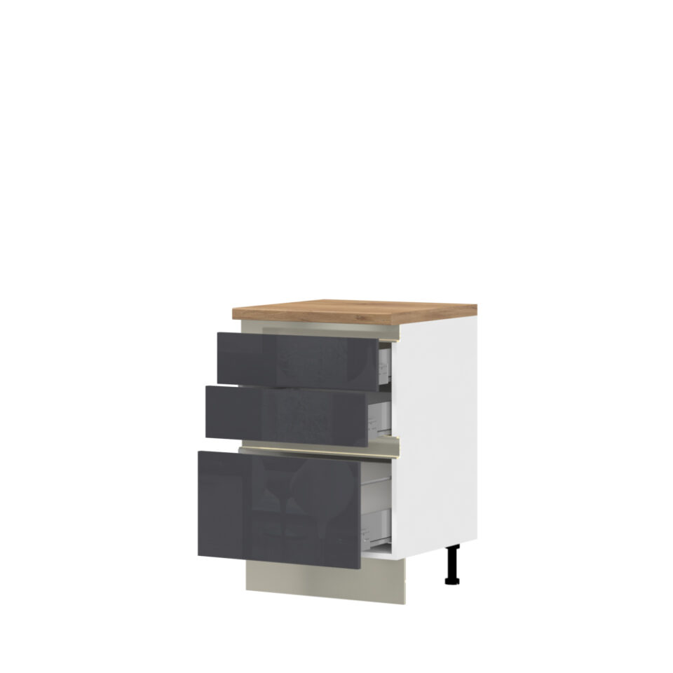 Kuhinjska spodnja omarica s tremi predali Infinity R-60-3MBOX/5, 60 cm, korpus Bela, fronta Antracit HG lak