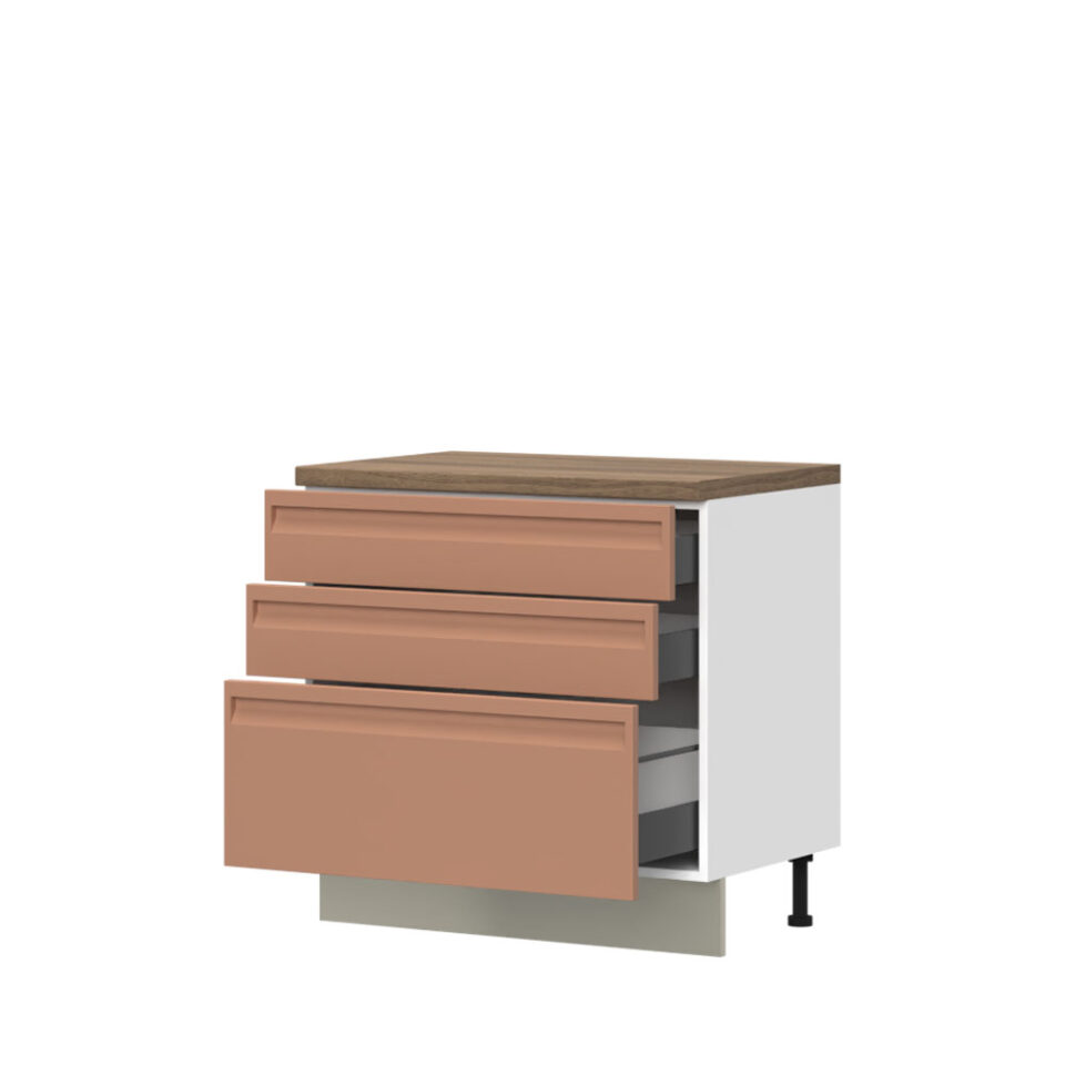 Kuhinjska spodnja omarica s tremi predali Integra R-90-3MBOX/7, 90 cm, korpus Bela, fronta Terracotta