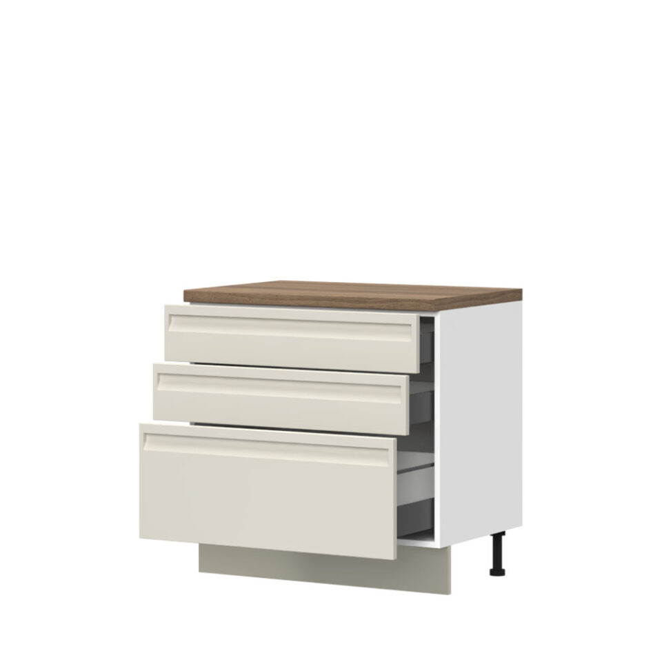 Kuhinjska spodnja omarica s tremi predali Integra R-90-3MBOX/7, 90 cm, korpus Bela, fronta Pepper White