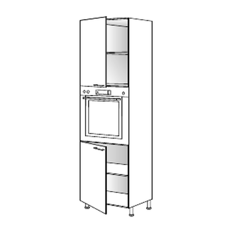 Kuhinjska visoka omara za vgradno pečico, z dvojnimi vrati Modern K21-60-2KR/3, 60 cm, tehnična skica iz kataloga Jela