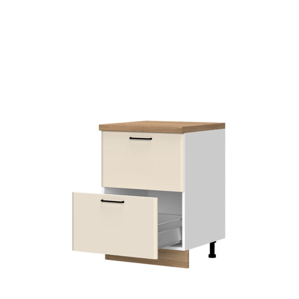 Kuhinjska spodnja omarica z dvema predaloma Modern R-60-2MBOX/3, 60 cm, korpus Bela, fronta Vanilija mat