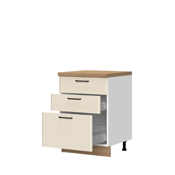 Kuhinjska spodnja omarica s tremi predali Modern R-60-3MBOX/3, 60 cm, korpus Bela, fronta Vanilija mat