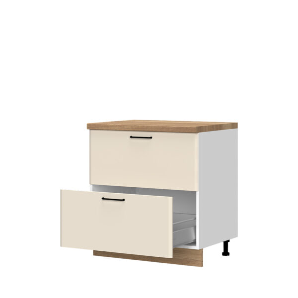 Kuhinjska spodnja omarica z dvema predaloma Modern R-80-2MBOX/3, 80 cm, korpus Bela, fronta Vanilija mat