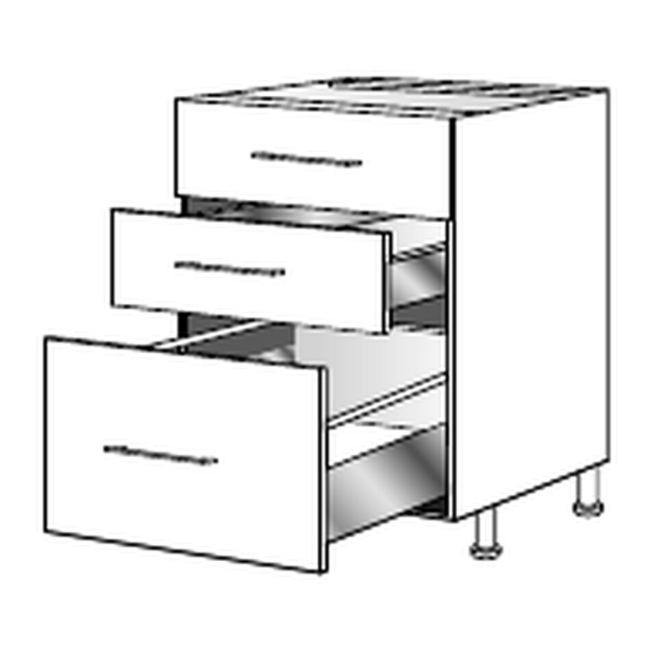 Kuhinjska spodnja omarica s tremi predali Modern R-80-3MBOX/3, 80 cm, tehnična skica iz kataloga Jela