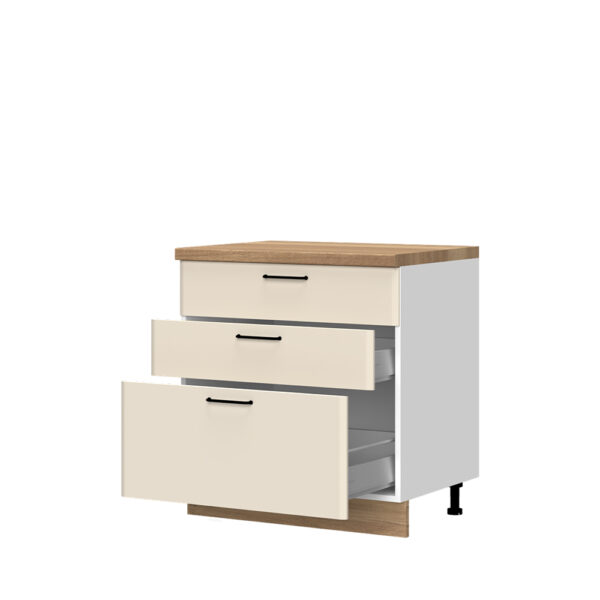 Kuhinjska spodnja omarica s tremi predali Modern R-80-3MBOX/3, 80 cm, korpus Bela, fronta Vanilija mat