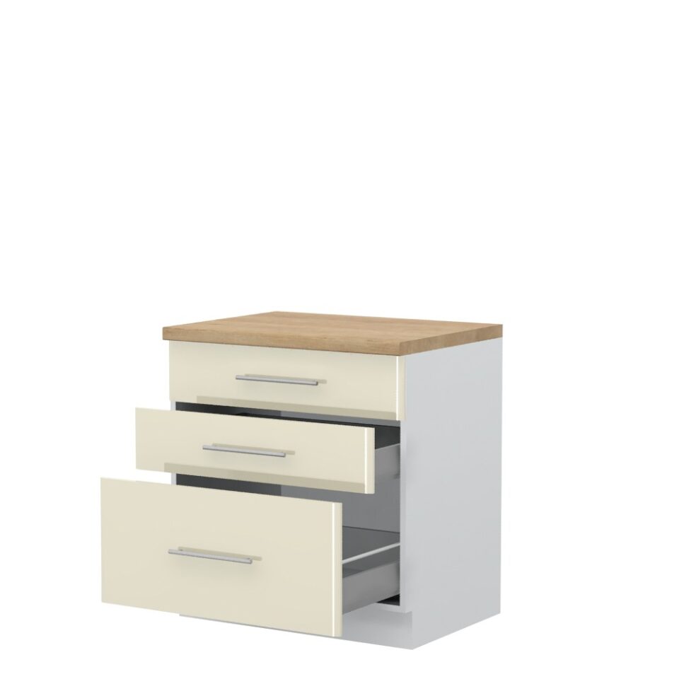 Kuhinjska spodnja omarica s tremi predali Modern R-80-3MBOX/3, 80 cm, korpus Bela, fronta Bež visoki sijaj