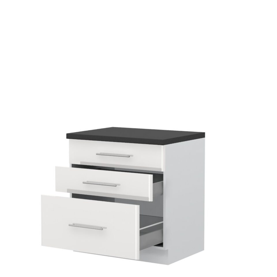 Kuhinjska spodnja omarica s tremi predali Modern R-80-3MBOX/3, 80 cm, korpus Bela, fronta Bela visoki sijaj