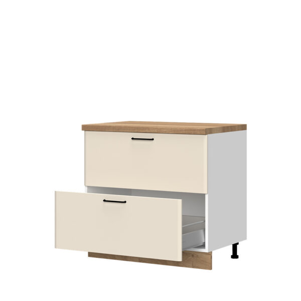Kuhinjska spodnja omarica z dvema predaloma Modern R-90-2MBOX/3, 90 cm, korpus Bela, fronta Vanilija mat