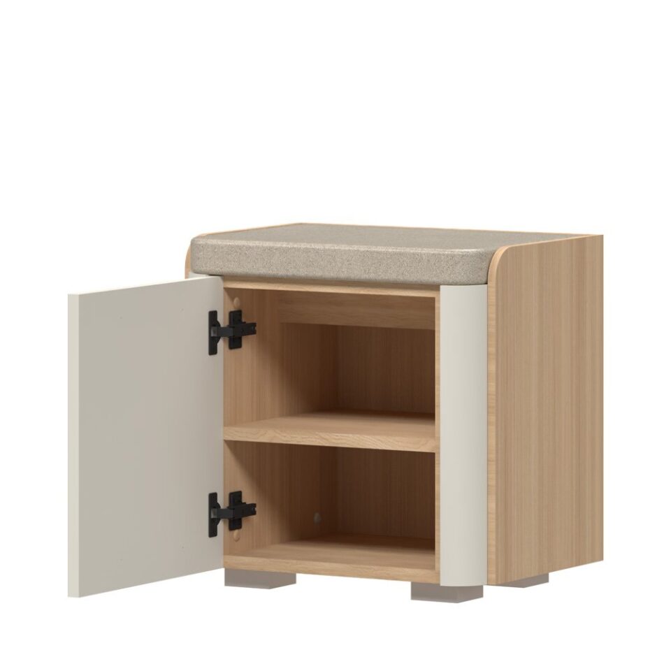 Klop s sedežno blazino AIR-K1, predsoba Milla Air, Pepper White in Furneo hrast, odprto