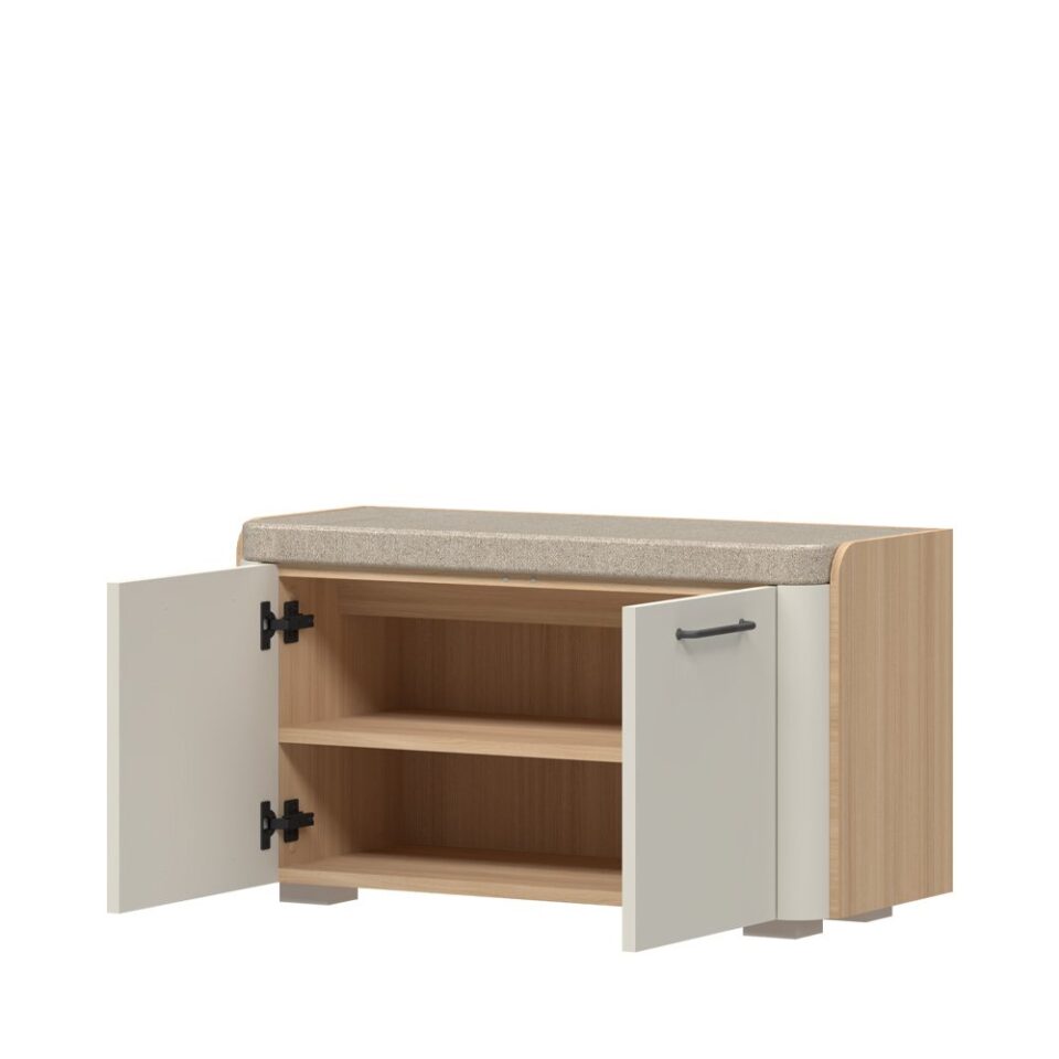 Klop s sedežno blazino AIR-K2, predsoba Milla Air, Pepper White in Furneo hrast, odprto