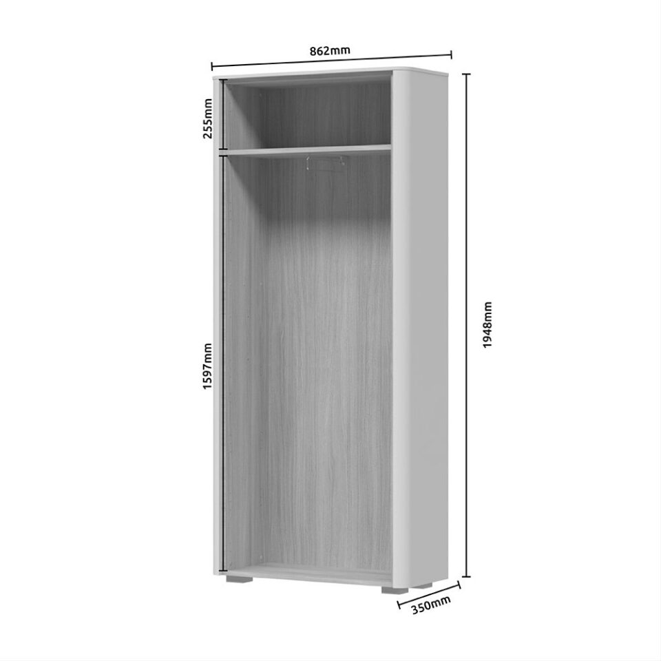 Garderobna omara AIR-V2, predsoba Milla Air, Pepper White in Furneo hrast, skica z merami