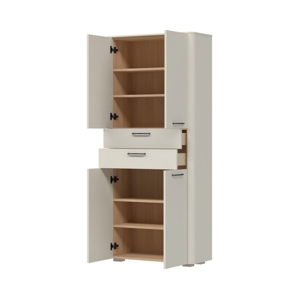 Garderobna omara AIR-V42, predsoba Milla Air, Pepper White in Furneo hrast, odprto