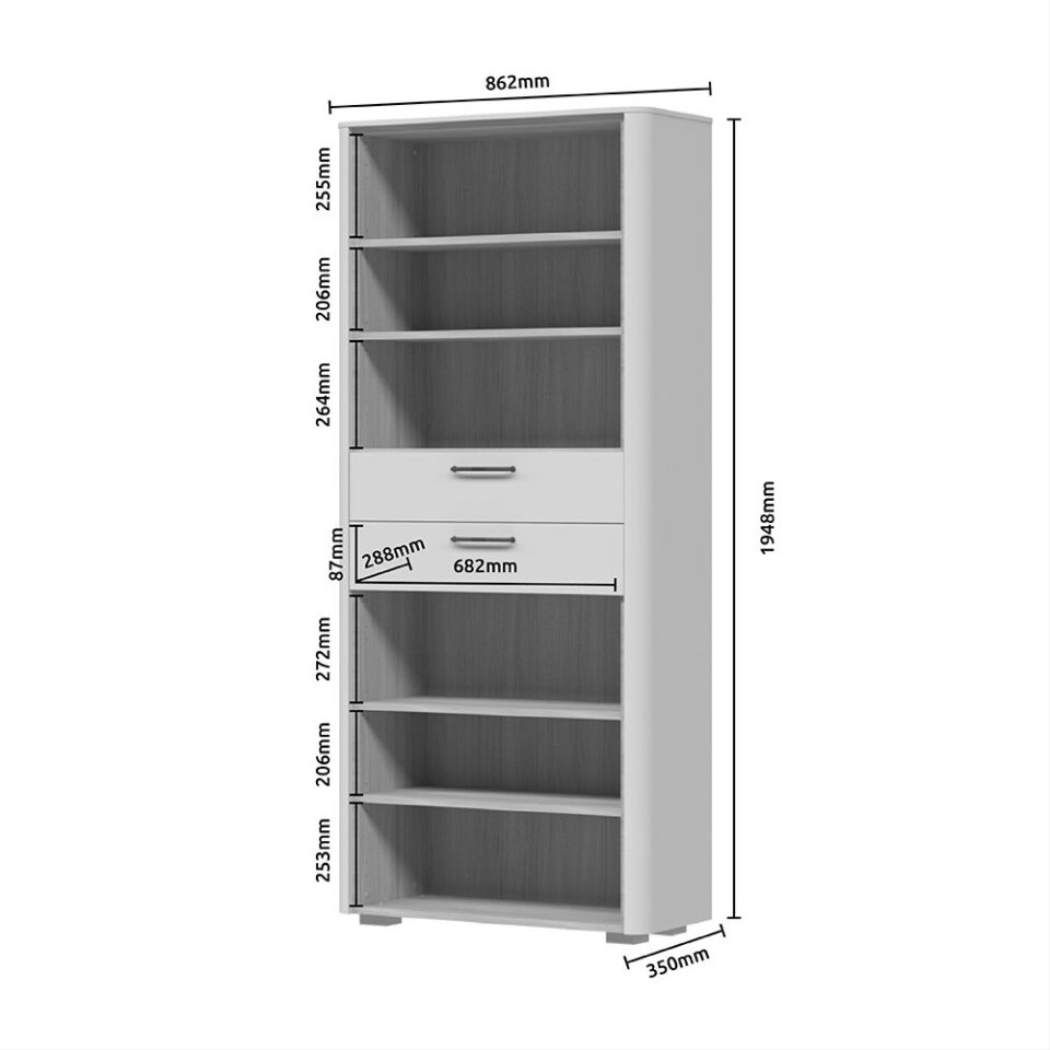 Garderobna omara AIR-V42, predsoba Milla Air, Pepper White in Furneo hrast, skica z merami