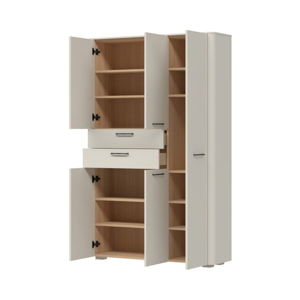 Garderobna omara AIR-V52, predsoba Milla Air, Pepper White in Furneo hrast, odprto