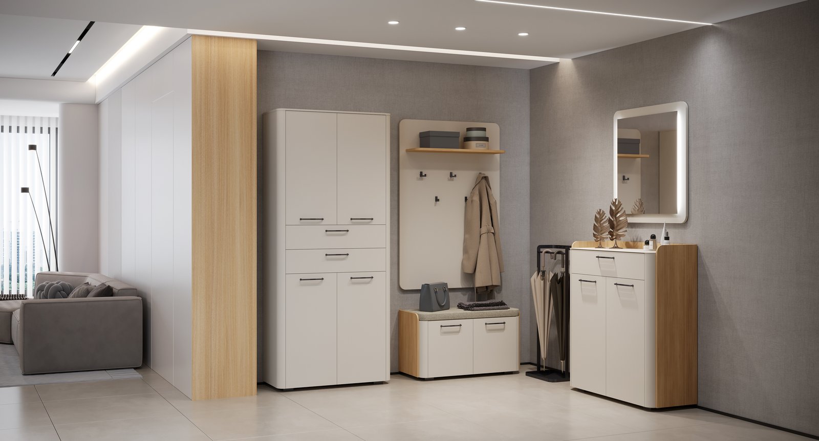 Predsoba Air v prostoru: omara V42, CLK88, K2, ogledalo z LED in CPL21