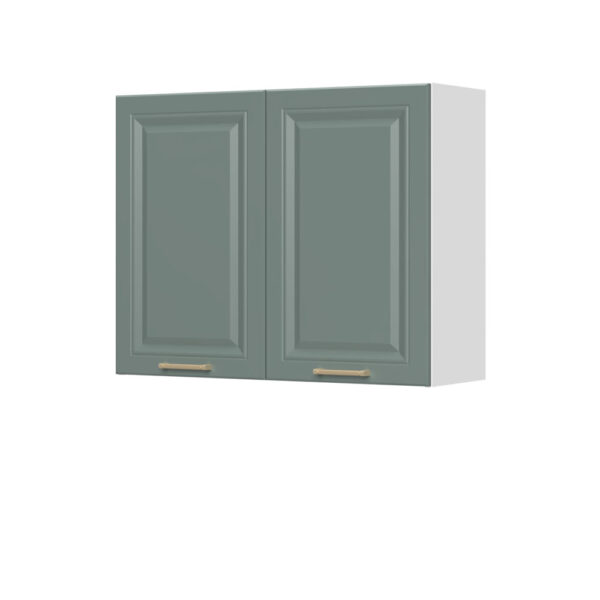 Kuhinjska zgornja omarica za napo z dvojnimi vrati Regent A7-90-2K/4, 90 cm, višina 72 cm, korpus Bela, fronta Forest green