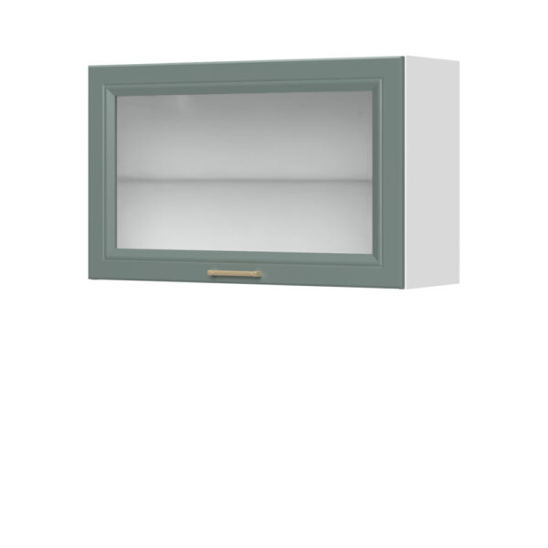 Kuhinjska zgornja viseča omarica z dvižnimi steklenimi vrati Regent V5-90-1KSP/4, 90 cm, višina 55 cm, korpus Bela, fronta Forest green