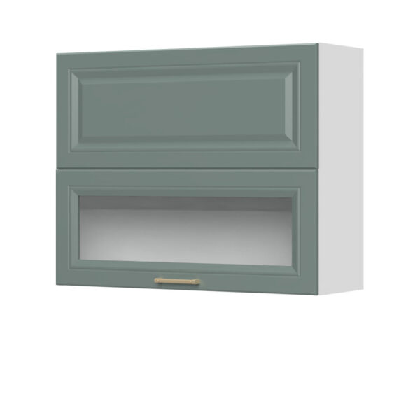 Kuhinjska zgornja viseča omarica z vrati in dvižnimi steklenimi vrati Regent V7-90-1K1SP/4, 90 cm, višina 72 cm, korpus Bela, fronta Forest green