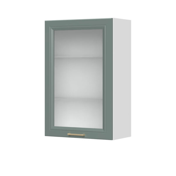 Kuhinjska zgornja viseča omarica s steklenimi vrati Regent V9-60-1KS/4, 60 cm, višina 91 cm, korpus Bela, fronta Forest green