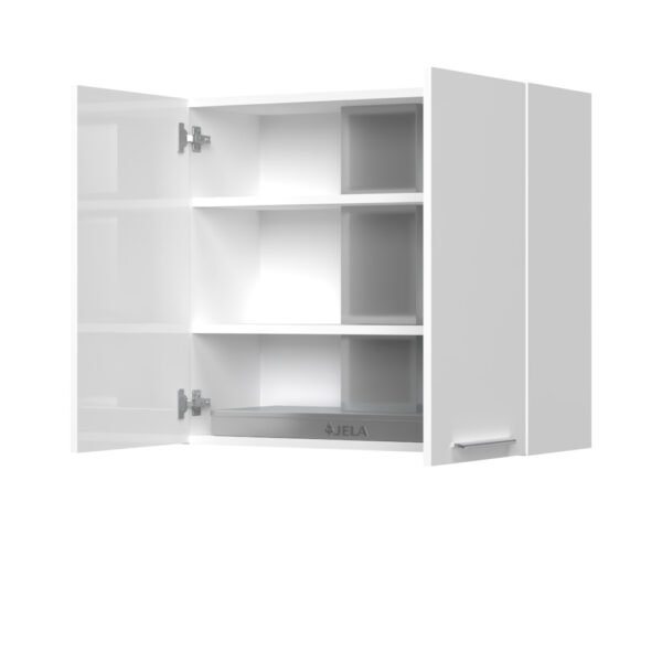 Kuhinjska zgornja omarica za napo z dvojnimi vrati Riva A7-80-2K/2, 80 cm, višina 72 cm, korpus Bela, fronta Kristalno bela lak