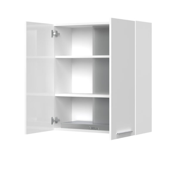 Kuhinjska zgornja omarica za napo z dvojnimi vrati Riva A9-80-2K/2, 80 cm, višina 91 cm, korpus Bela, fronta Kristalno bela lak