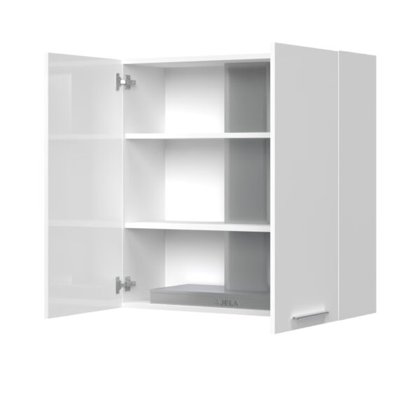 Kuhinjska zgornja omarica za napo z dvojnimi vrati Riva A9-90-2K/2, 90 cm, višina 91 cm, korpus Bela, fronta Kristalno bela lak