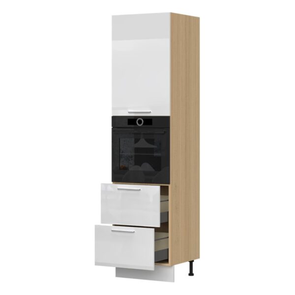 Kuhinja Riva K23-60-RF/2: visoka omara za vgradno pečico, fronta Kristalno bela (korpus Furneo hrast)