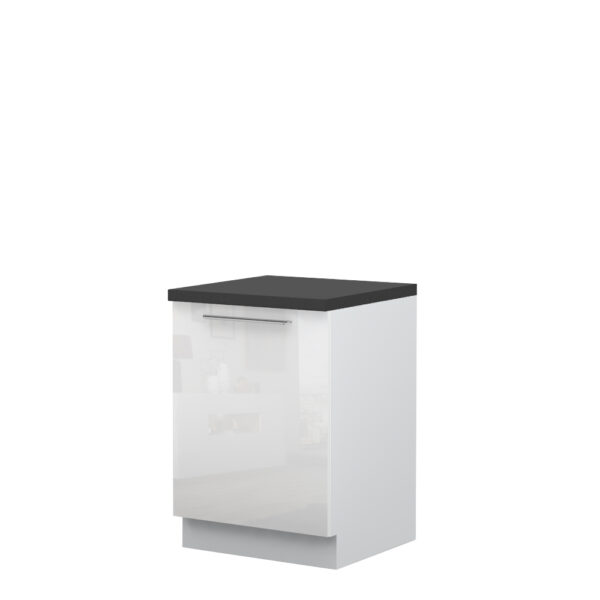 Kuhinjska spodnja omarica z enimi vrati Riva R-60-1K/2, 60 cm, korpus Bela, fronta Kristalno bela lak