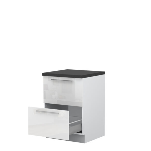 Kuhinjska spodnja omarica z dvema predaloma Riva R-60-2MBOX/2, 60 cm, korpus Bela, fronta Kristalno bela lak