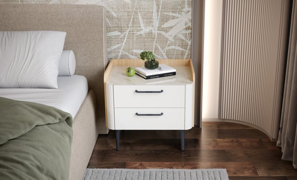 Nočna omarica NS2 Air, hrast in Pepper White