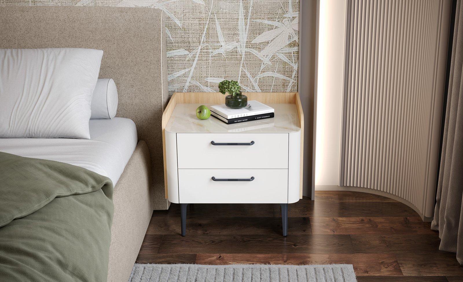 Nočna omarica NS2 Air, hrast in Pepper White