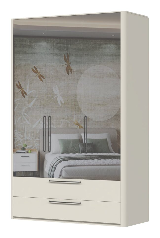 Garderobna omara z ogledalom Air P32-3OG/AI, Pepper White mat lak