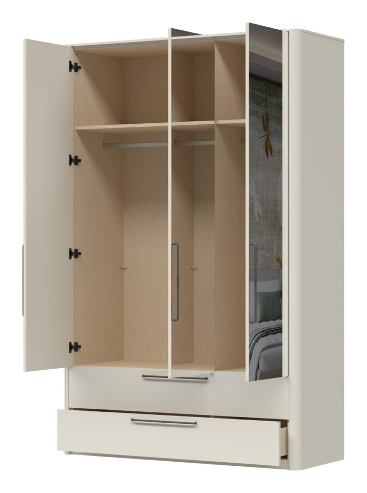 Garderobna omara z ogledalom Air P32-3OG/AI, Pepper White mat lak (odprta, notranjost)