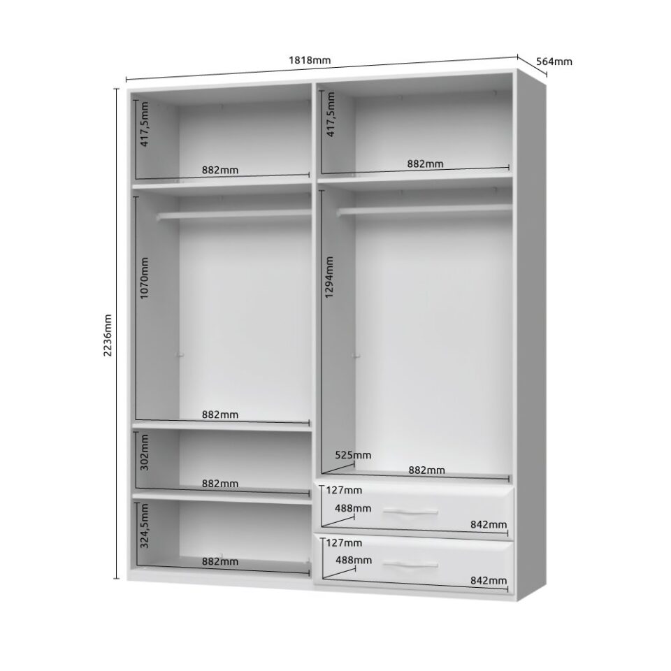 Garderobna omara z LED lajsnami Gala P42B-2/GL (skica z merami)