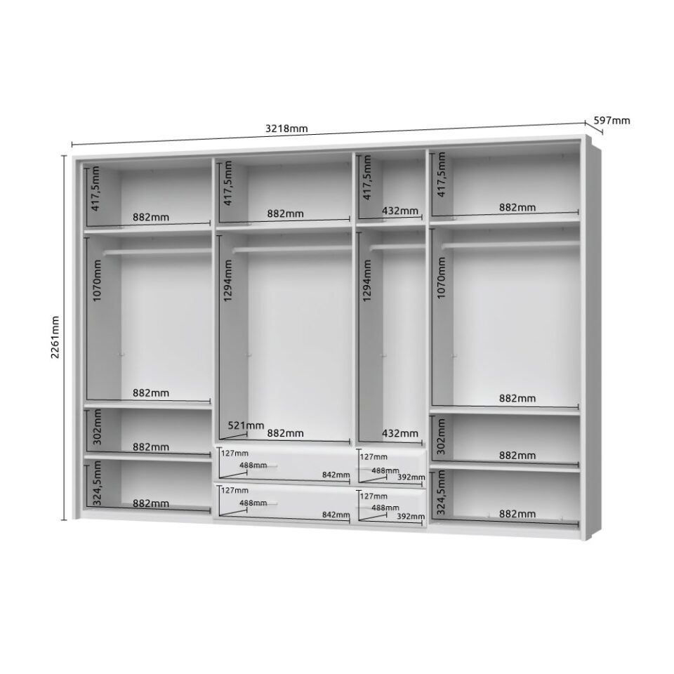 Garderobna omara z LED lajsnami Gala P72B/GL (skica z merami)