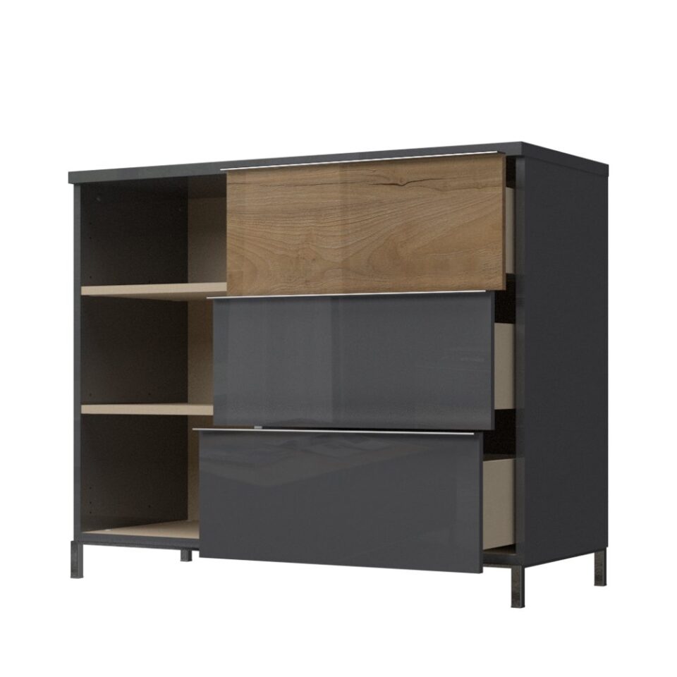 Komoda Onyx K13/ON, antracit HG lak, pacifik oreh (odprta)