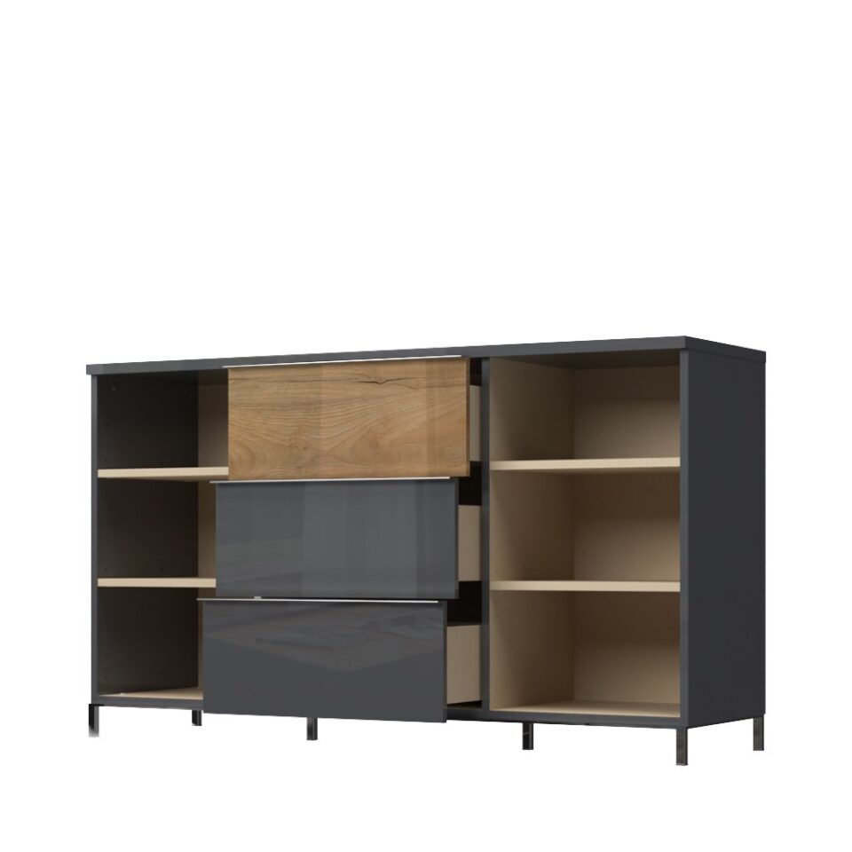Komoda Onyx K23/ON, antracit HG lak, pacifik oreh (odprta)