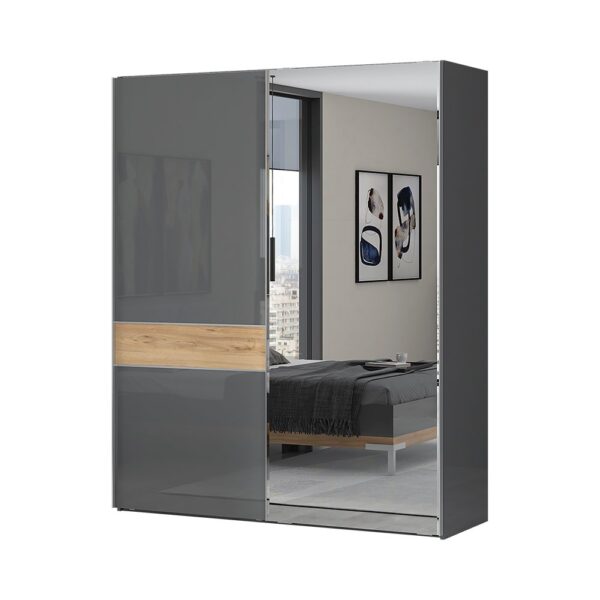 Klizni garderobni ormar s ogledalom Kalla Onyx PK181-OG/ON, širina 182 cm