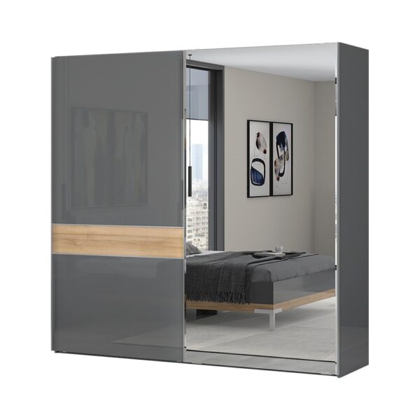 Klizni garderobni ormar s ogledalom Kalla Onyx PK231-OG/ON, širina 230 cm