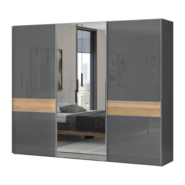 Klizni garderobni ormar s ogledalom Kalla Onyx PK281-OG/ON, širina 272 cm