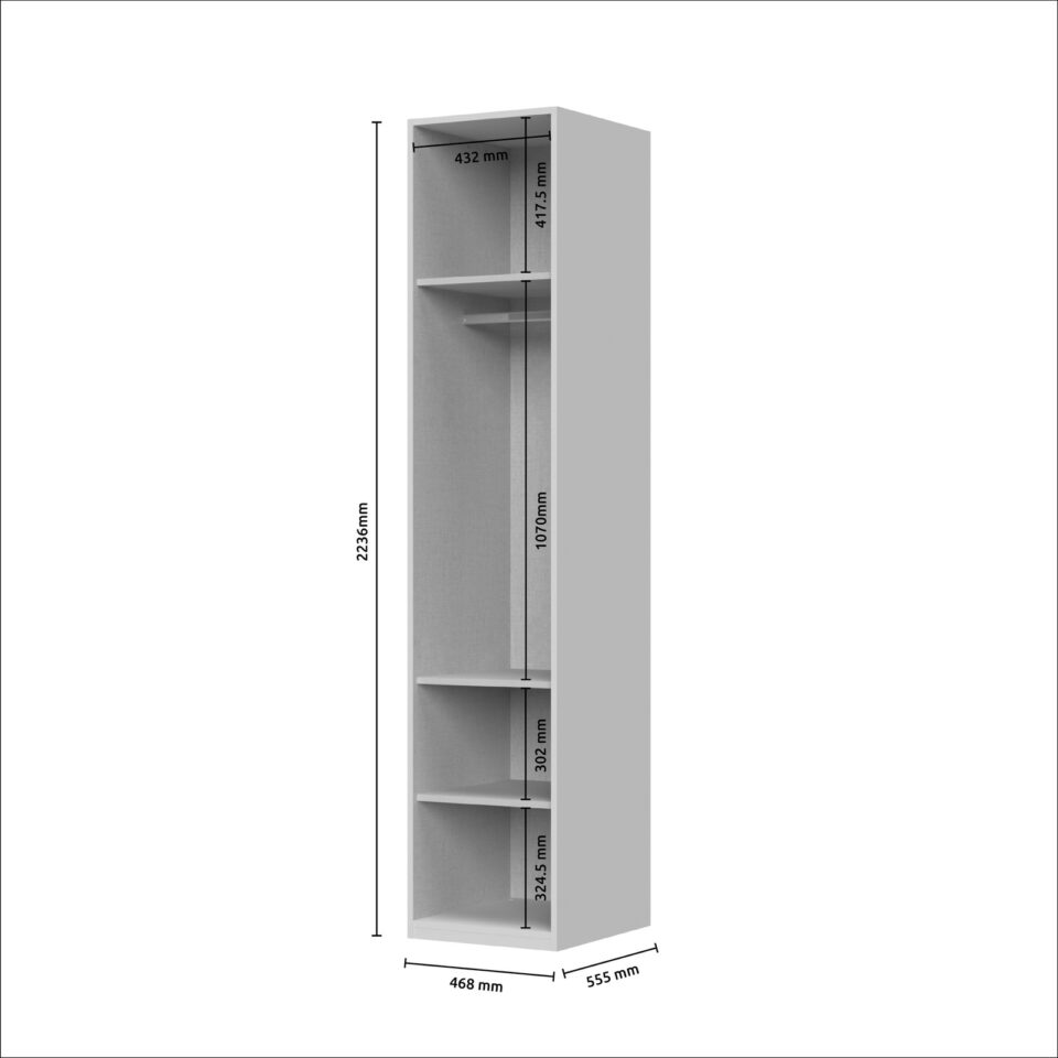 Garderobna omara Opera P1/OP (skica z merami)