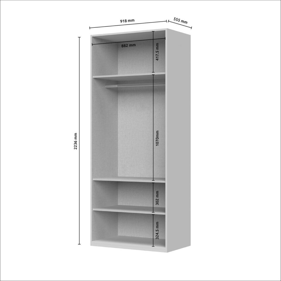 Garderobna omara Opera P2/OP (skica z merami)