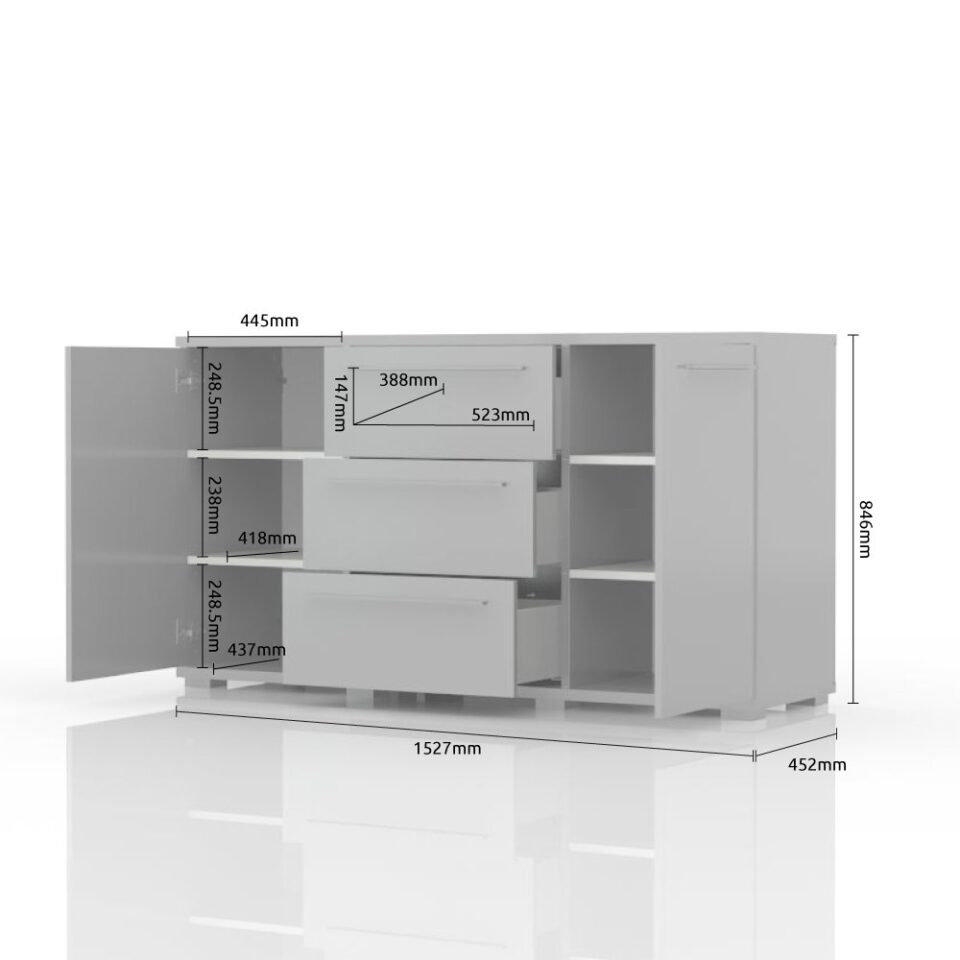 Komoda Piano K23/PN (skica z merami)